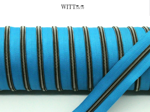 1 m metallisierter Reißverschluss azurblau-Titan breit inkl. 3 Schieber