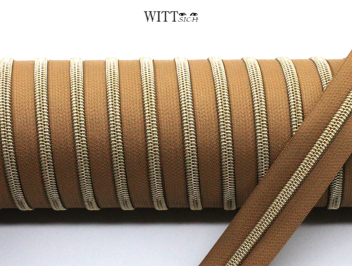 1 m metallisierter Reißverschluss ockerbraun-light gold breit inkl. 3 Schieber