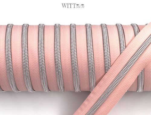 1 m metallisierter Reißverschluss rosa-silber breit inkl. 3 Schieber