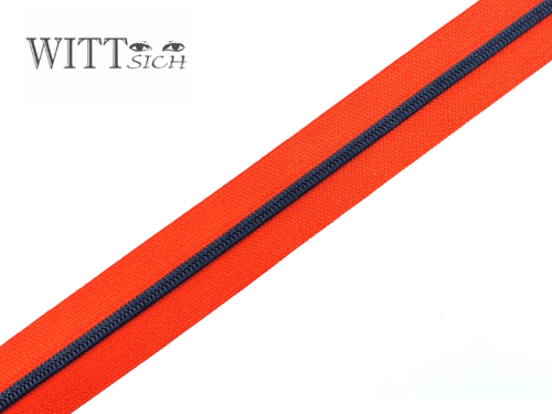 1 m Reißverschluss orangerot-schwarz schmal inkl. 3 Schieber