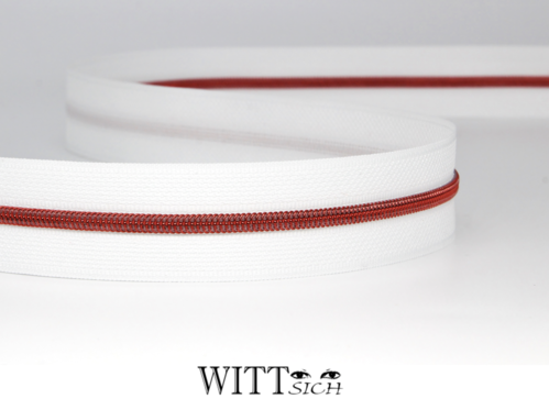 Endlosreißverschluss weiß-rot schmal ab 10cm (ohne Zipper)