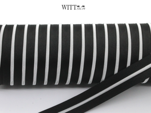 1 m metallisierter Reißverschluss schwarz-silber schmal inkl. 3 Schieber