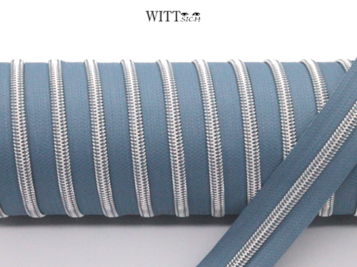1 m metallisierter Reißverschluss taubenblaugrau-silber breit inkl. 3 Schieber
