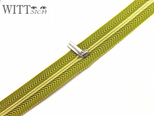 1 m metallisierter Reißverschluss gelb/schwarz breit inkl. 3 Schieber