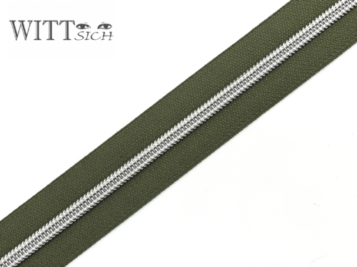 1 m metallisierter Reißverschluss oliv-silber breit inkl. 3 Schieber