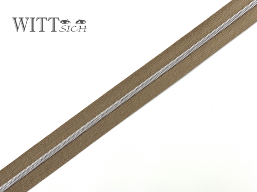 1 m metallisierter Reißverschluss ebenholz-silber schmal inkl. 3 Schieber