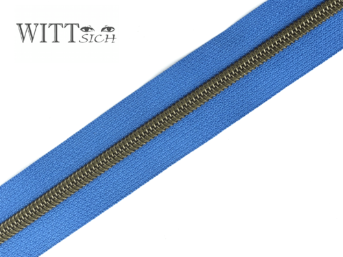 1 m metallisierter Reißverschluss sommernachtblau-antique brass breit inkl. 3 Schieber