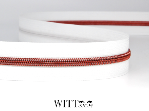 Endlosreißverschluss weiß-rot breit ab 10cm (ohne Zipper)