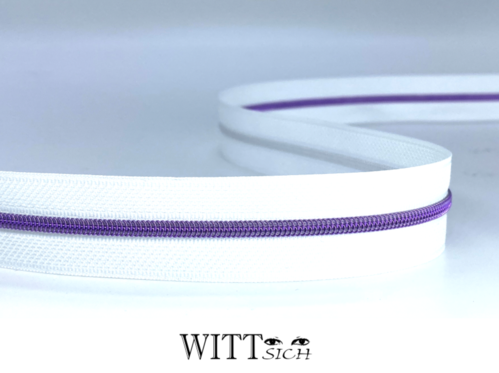 Endlosreißverschluss weiß-lila schmal ab 10cm (ohne Zipper)